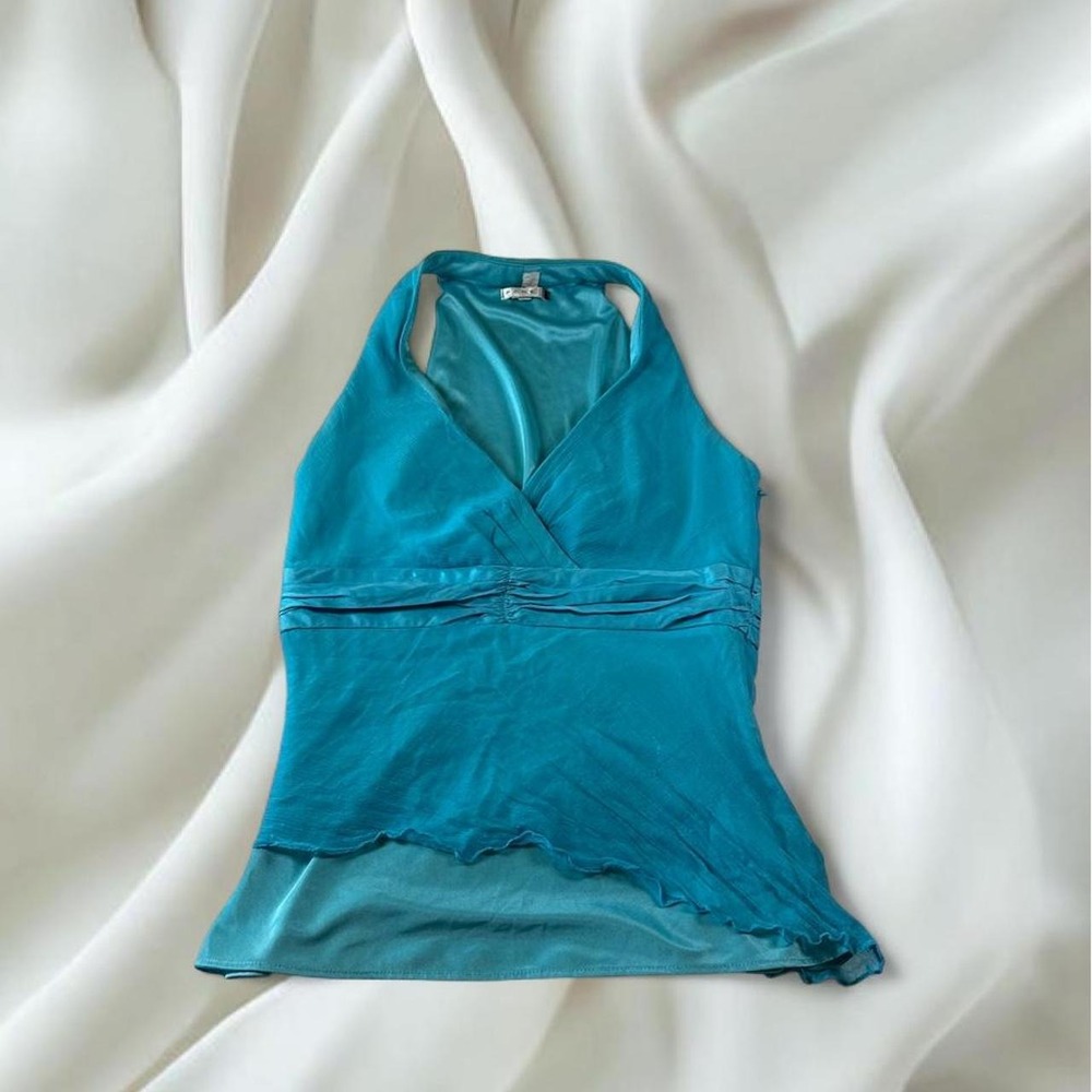 Page 100% silk teal asymmetrical mesh babydoll tank top y2k fairy boho mcbling